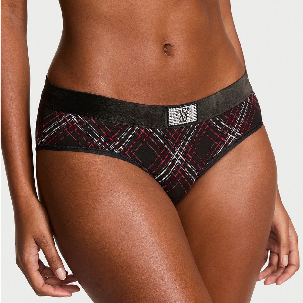 Victoria's Secret Women's Logo Cotton/Velvet Shine Crystal Patch Hiphugger Panty